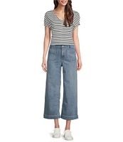 Code Bleu Hollywood Waist High-Rise Wide-Leg Patch Pocket Cropped Jeans