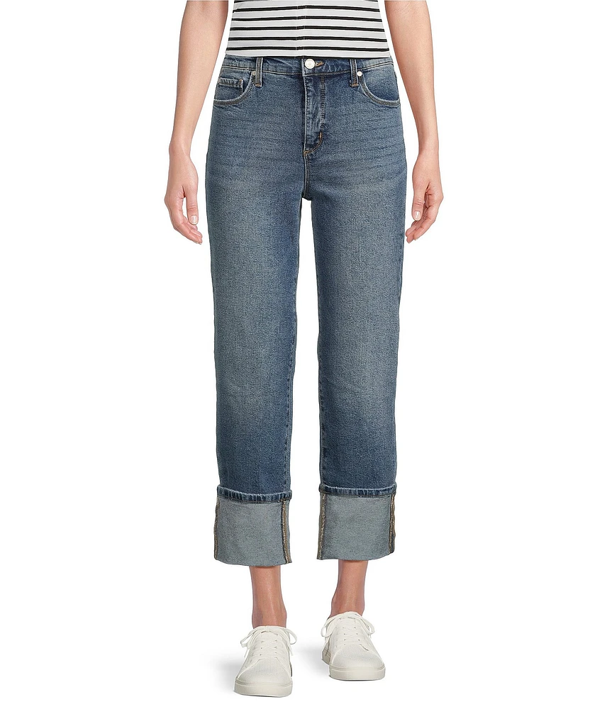 Code Bleu Hollywood Waist High Rise Wide Leg Cuffed Cropped Jeans