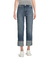 Code Bleu Hollywood Waist High Rise Wide Leg Cuffed Cropped Jeans