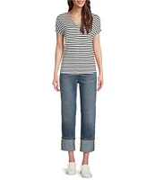Code Bleu Hollywood Waist High Rise Wide Leg Cuffed Cropped Jeans