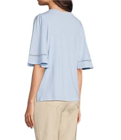 Code Bleu Knit Crew Neck Short Sleeve Crochet Trim Top