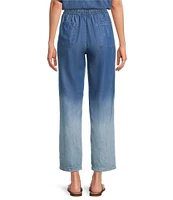 Code Bleu Ombre Smocked Waistband Slim Fit Straight Leg Pants
