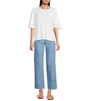 Code Bleu Ombre Smocked Waistband Slim Fit Straight Leg Pants