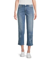Code Bleu Petite Size Embroidered Floral Mid-Rise Capri Jeans