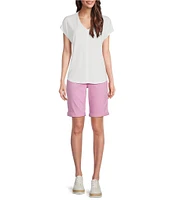 Code Bleu Petite Size Soho Stretch Denim Roll Cuff Hem Bermuda Shorts