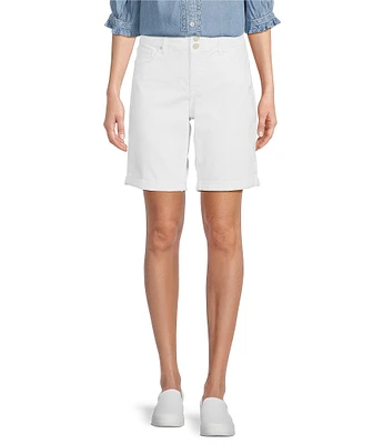 Code Bleu Petite Size Soho Stretch Denim Roll Cuff Hem Bermuda Shorts