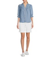 Code Bleu Petite Size Soho Stretch Denim Roll Cuff Hem Bermuda Shorts