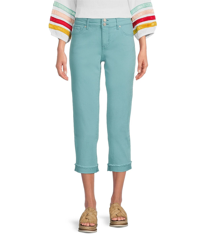 Code Bleu Petite Size Soho Twill Mid-Rise Fray Cuff Hem Capri Jeans