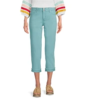 Code Bleu Petite Size Soho Twill Mid-Rise Fray Cuff Hem Capri Jeans