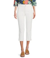 Code Bleu Petite Size Soho Twill Mid-Rise Fray Cuff Hem Capri Jeans