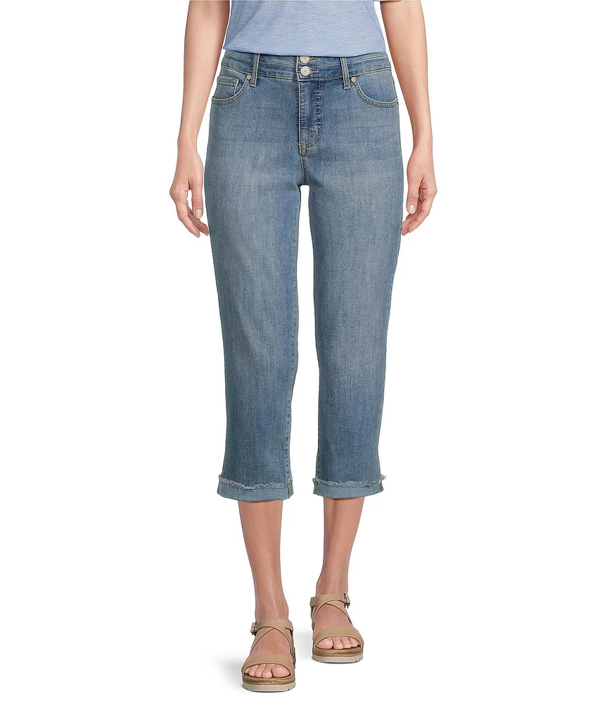 Code Bleu Petite Size Soho Twill High-Waist Fray Cuff Hem Capri Jeans