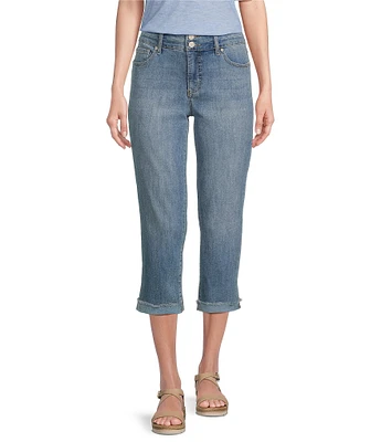 Code Bleu Petite Size Soho Twill High-Waist Fray Cuff Hem Capri Jeans