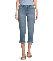Code Bleu Petite Size Soho Twill High-Waist Fray Cuff Hem Capri Jeans