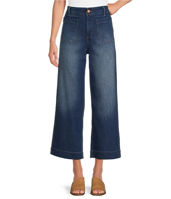 Code Bleu Petite Size Stretch Hollywood Waist High-Rise Wide-Leg Patch Pocket Cropped Jeans