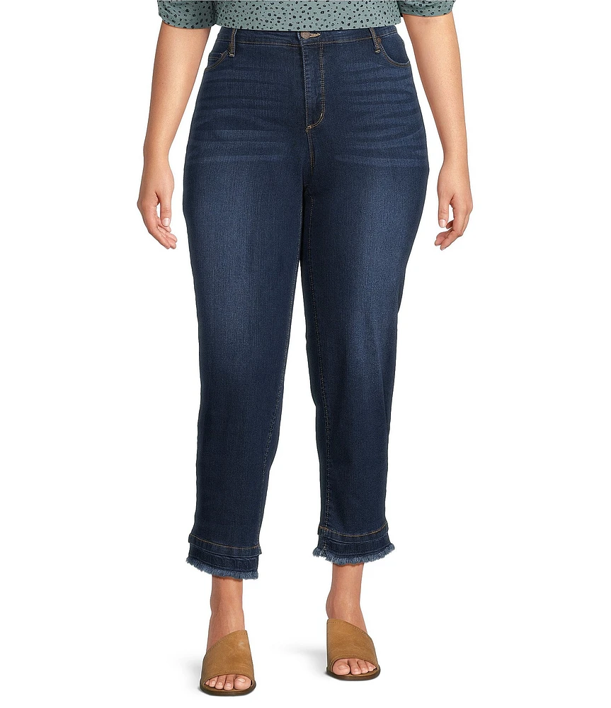 Code Bleu Plus Size High-Rise Straight Leg Double Frayed Hem Ankle Jeans