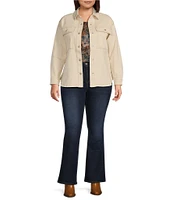 Code Bleu Plus Size Point Collar Long Sleeve Button-Front Denim Shacket