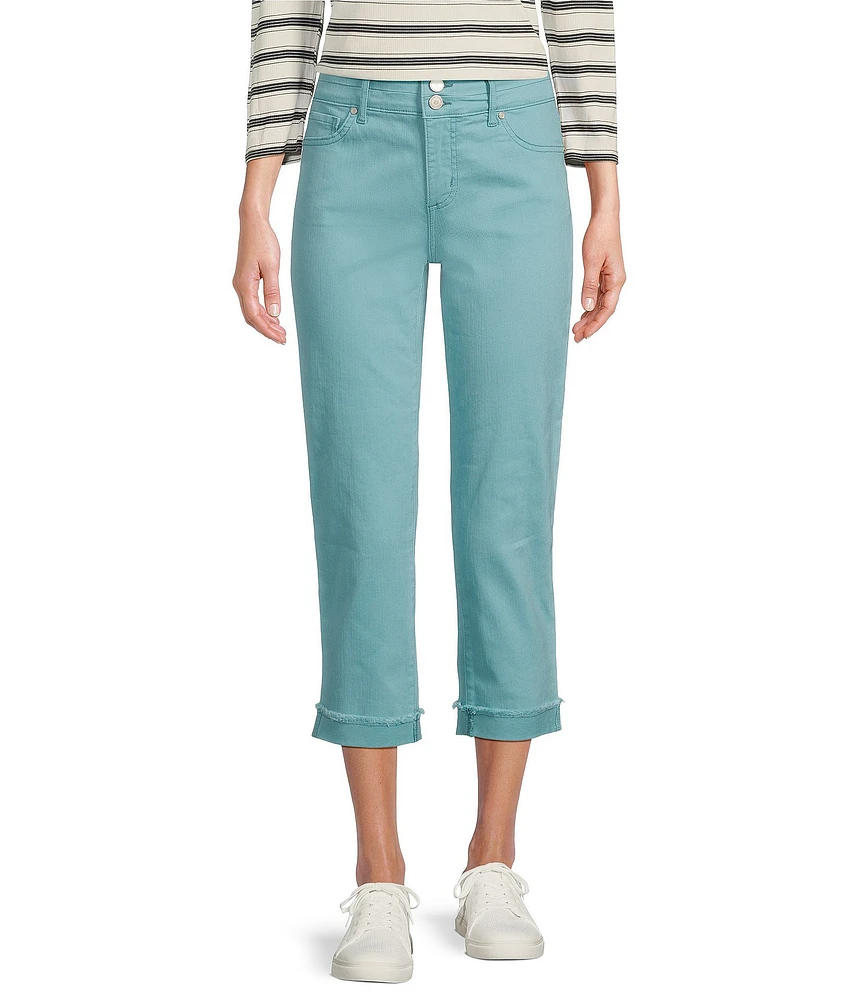 Code Bleu Soho High Rise Skinny Leg Double Waistband Frayed Cuff Capri Jeans