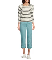 Code Bleu Soho High Rise Skinny Leg Double Waistband Frayed Cuff Capri Jeans