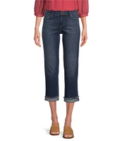 Code Bleu Soho High Rise Skinny Leg Double Waistband Frayed Capri Jeans