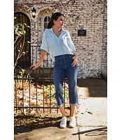 Code Bleu Soho High Rise Skinny Leg Double Waistband Frayed Capri Jeans