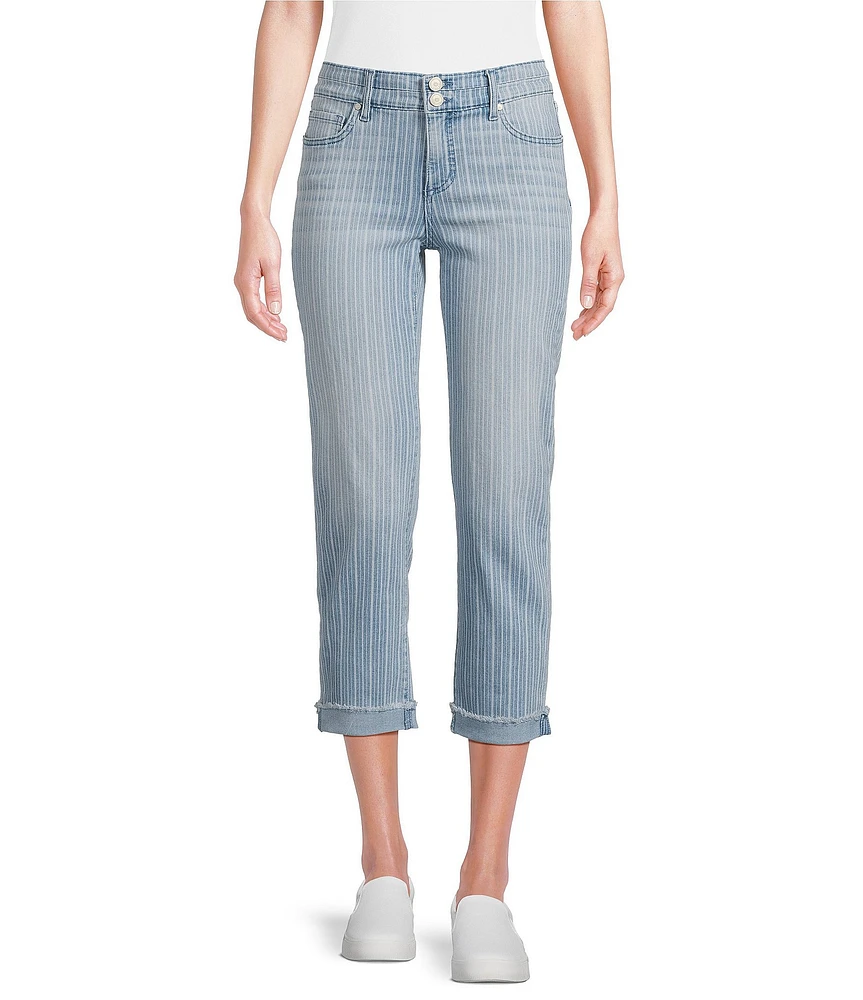 Code Bleu Soho Stretch Denim Stripe Print Mid Rise Capri Jeans
