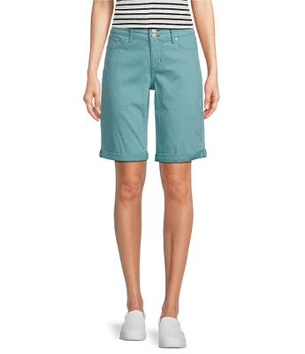 Code Bleu Stretch Denim Soho High Rise Stacked Waist Double Button Bermuda Shorts