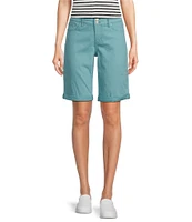 Code Bleu Stretch Denim Soho High Rise Stacked Waist Double Button Bermuda Shorts
