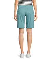 Code Bleu Stretch Denim Soho High Rise Stacked Waist Double Button Bermuda Shorts
