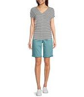 Code Bleu Stretch Denim Soho High Rise Stacked Waist Double Button Bermuda Shorts