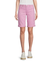 Code Bleu Stretch Denim Soho High Rise Stacked Waist Double Button Bermuda Shorts