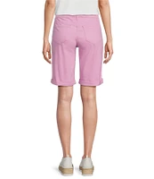 Code Bleu Stretch Denim Soho High Rise Stacked Waist Double Button Bermuda Shorts