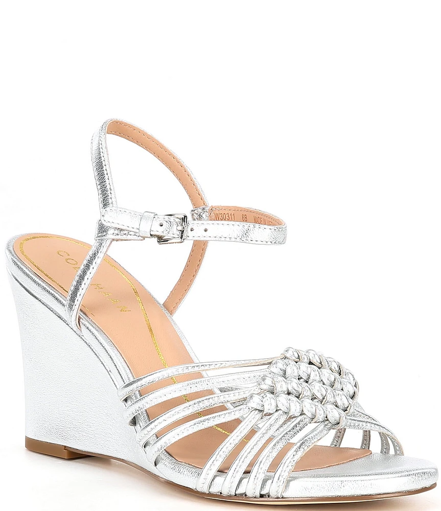 Cole Haan Jitney Metallic Leather Knot Wedge Sandals