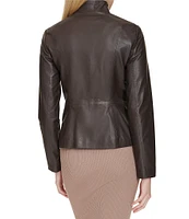 Cole Haan Lamb Skin Leather Feather Weight Front Zip Jacket