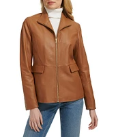 Cole Haan Leather Lamb Skin Wing Collar Four Pocket Front Zip Jacket