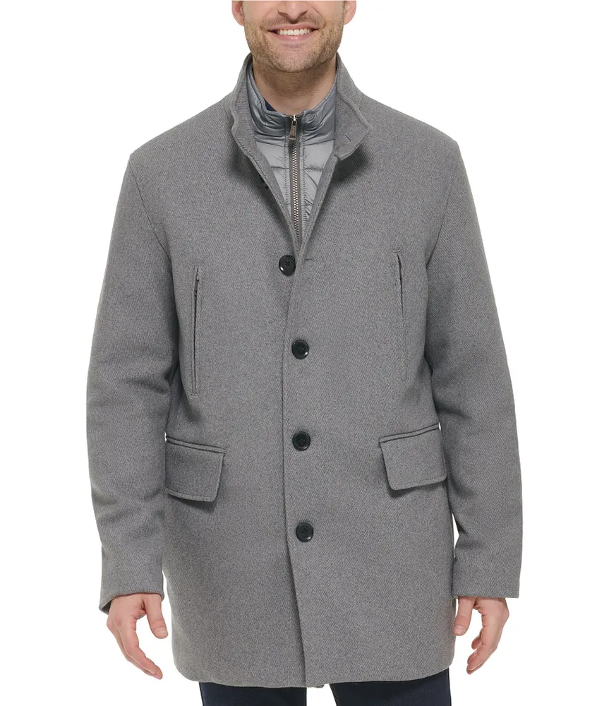 Cole Haan Set-In-Bib Wool/Twill Coat