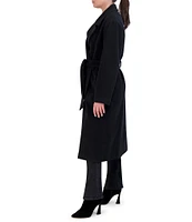 Cole Haan Long Sleeve Tie Front Oversized Wool Blend Wrap Coat