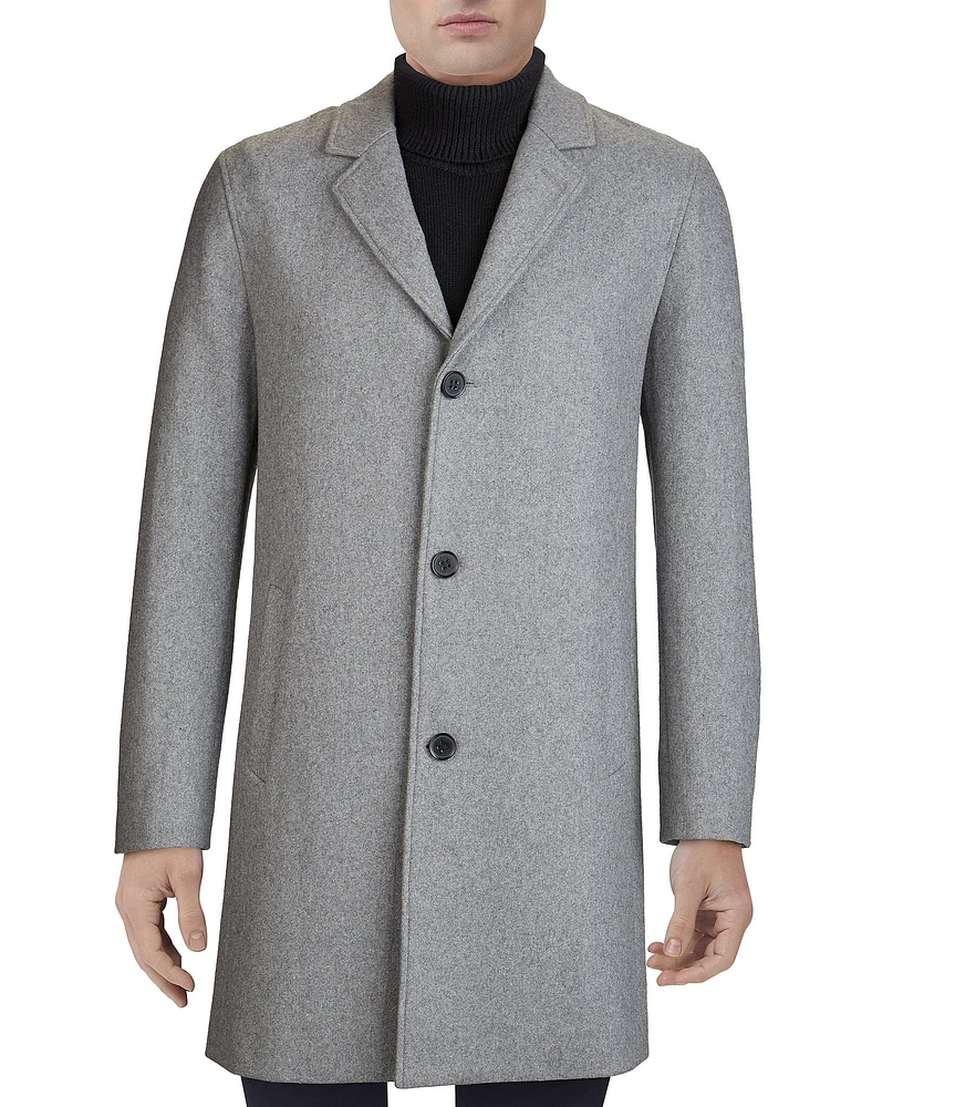 Cole Haan Melton Notch Collar Button Front Wool Blend Coat