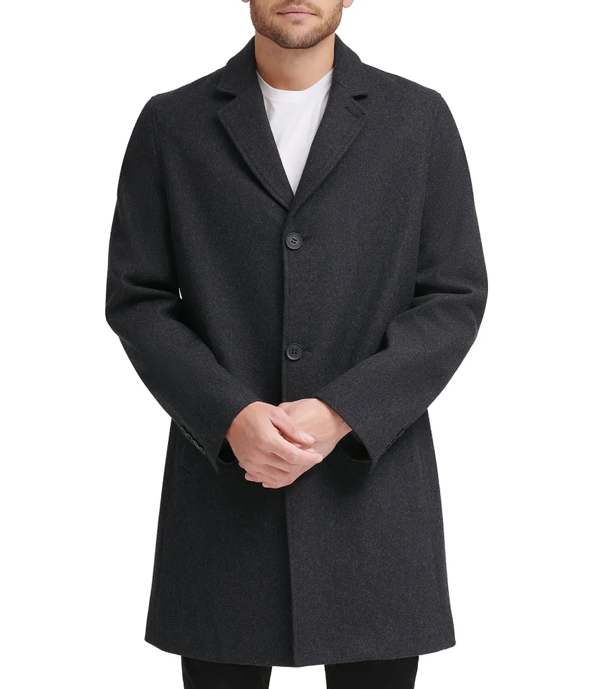 Cole Haan Melton Notch Collar Button Front Wool-Blend Coat