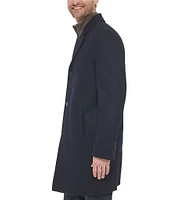 Cole Haan Melton Notch Collar Button Front Wool Blend Coat