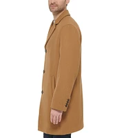 Cole Haan Melton Notch Collar Button Front Wool Blend Coat