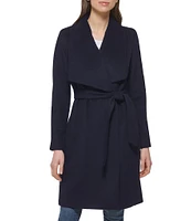 Cole Haan Signature Oversized Wing Collar Belted Wool Blend Wrap Coat