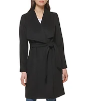 Cole Haan Signature Oversized Wing Collar Belted Wool Blend Wrap Coat