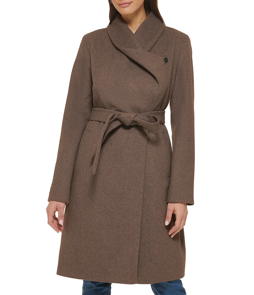 Cole Haan Signature Oversized Wing Collar Belted Wool Blend Wrap Coat