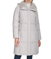 Cole Haan Signature Shimmer Nylon Faux Fur Collar Removable Hooded Coat