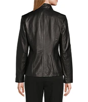 Cole Haan Single Breasted Wing Collar Long Sleeve Genuine Lambskin Leather Moto Jacket