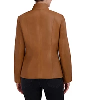 Cole Haan Single Breasted Wing Collar Long Sleeve Genuine Lambskin Leather Moto Jacket