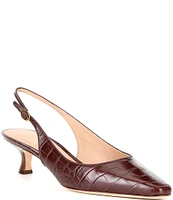 Cole Haan Tayla Crocodile Embossed Leather Kitten Heel Slingback Pumps