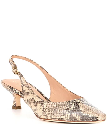 Cole Haan Tayla Snake Print Leather Kitten Heel Slingback Pumps