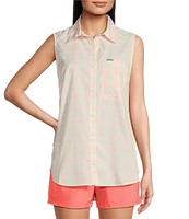 Columbia Anytime Lite Woven Plaid Print Point Collar Sleeveless Button Front Shirt