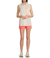 Columbia Anytime Lite Woven Plaid Print Point Collar Sleeveless Button Front Shirt